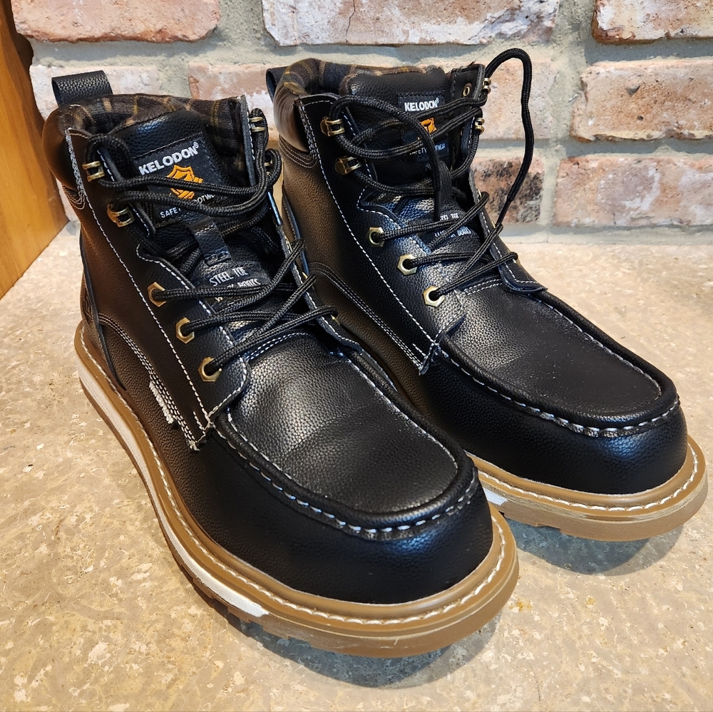 KELODON Waterproof Steel Toe Boots For Men-6" Leather Work Boots US Size 10.5